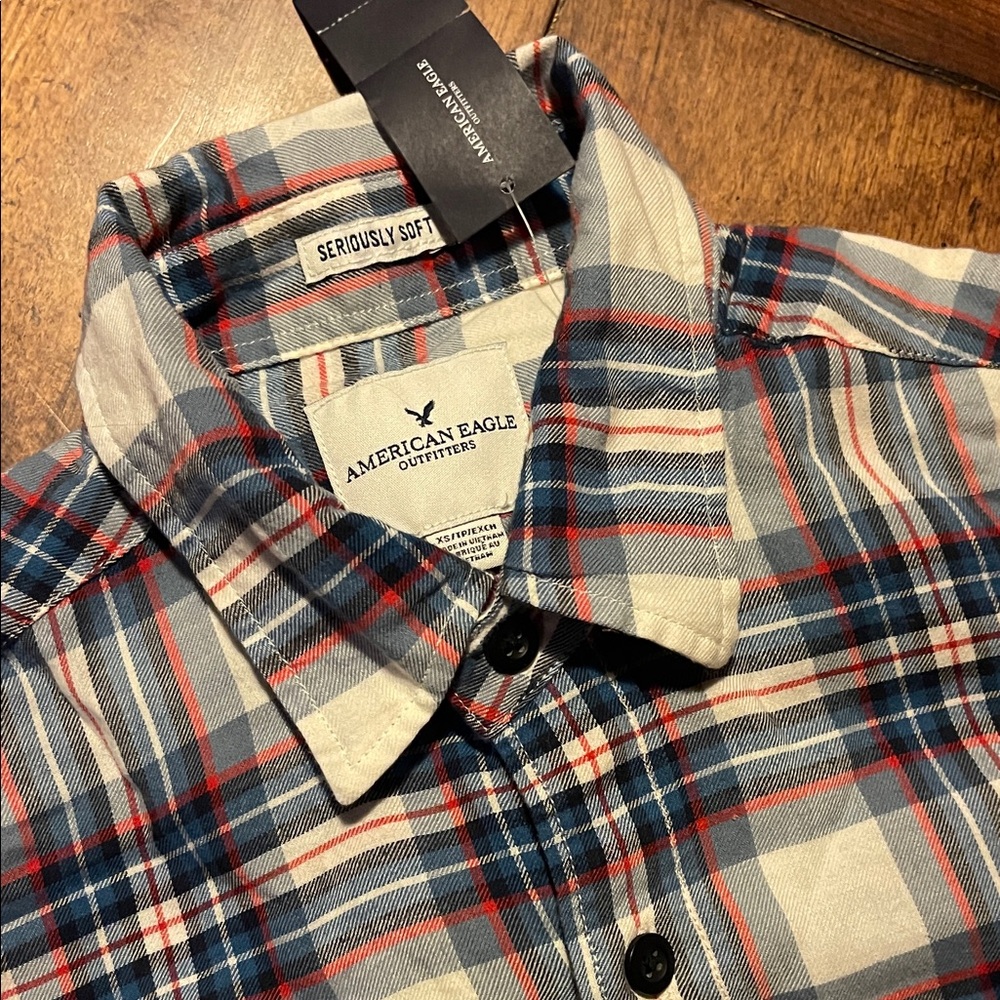 American Eagle Outfitters Men's Casual Plaid Shirt - Red, Blue, White